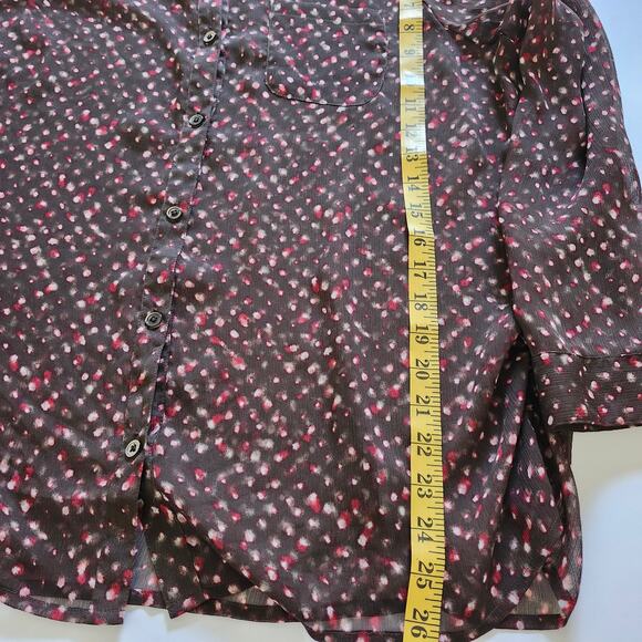 J Jill Deep Brown Sheer Polka Dot Print Button Down Tunic Size Petite Large - Picture 10 of 11